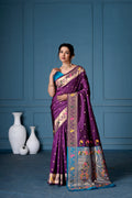 Dark Purple Silk Woven Paithani Saree With Weaving Zari Work
