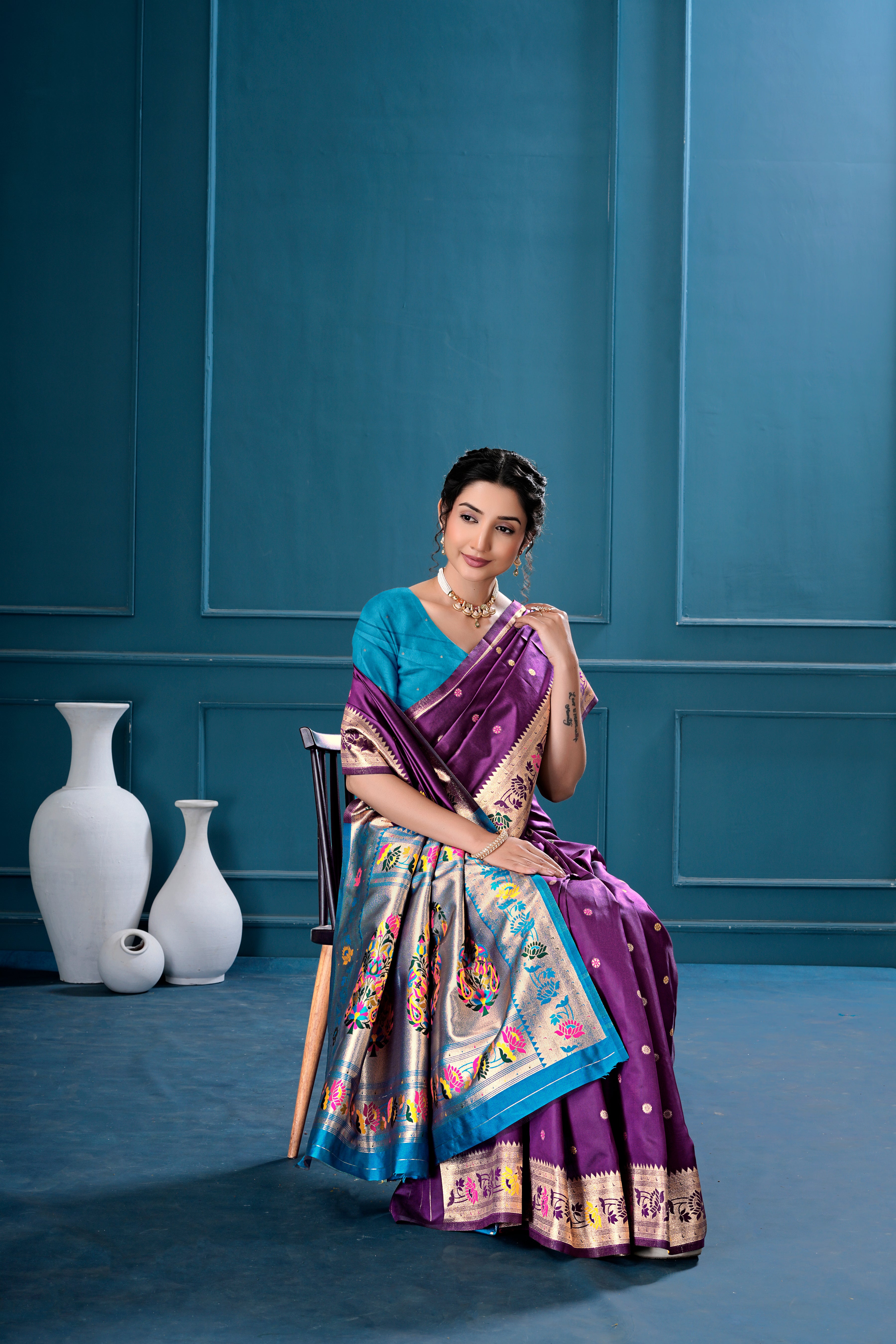 Dark Purple Silk Woven Paithani Saree With Weaving Zari Work