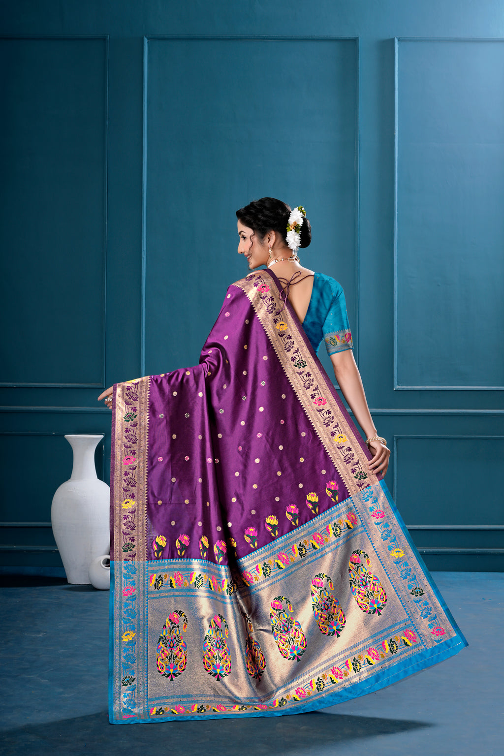 Dark Purple Silk Woven Paithani Saree With Weaving Zari Work