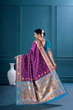 Dark Purple Silk Woven Paithani Saree With Weaving Zari Work