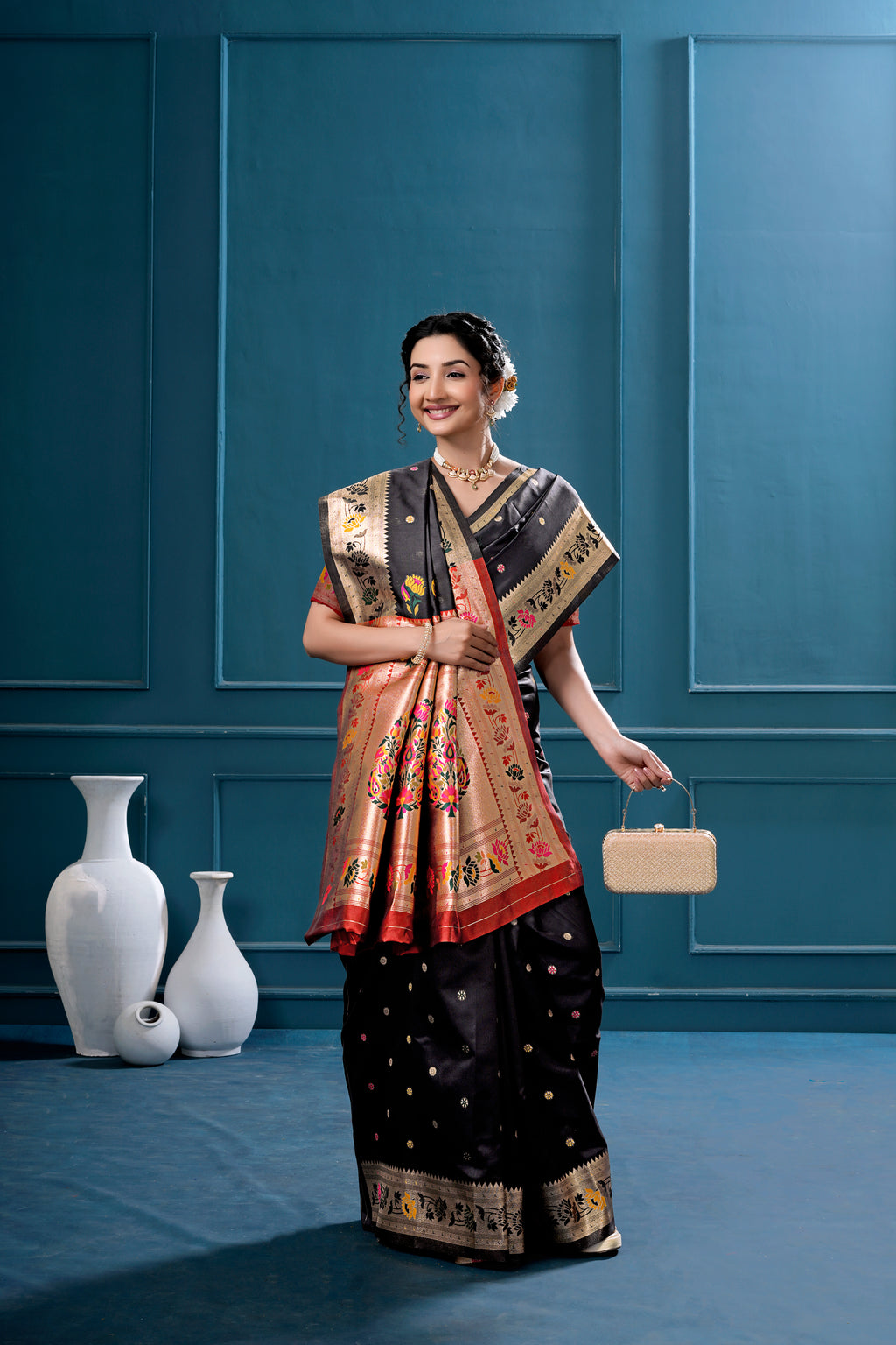 Black Silk Woven Paithani Saree With Weaving Zari Work
