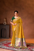 Mustard Yellow Silk Woven Paithani Saree With Weaving Zari Work
