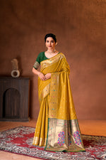 Mustard Yellow Silk Woven Paithani Saree With Weaving Zari Work