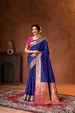 Navy Blue Silk Woven Paithani Saree With Weaving Zari Work