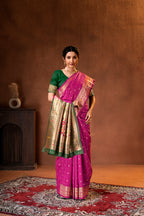 Pink Silk Woven Paithani Saree With Weaving Zari Work