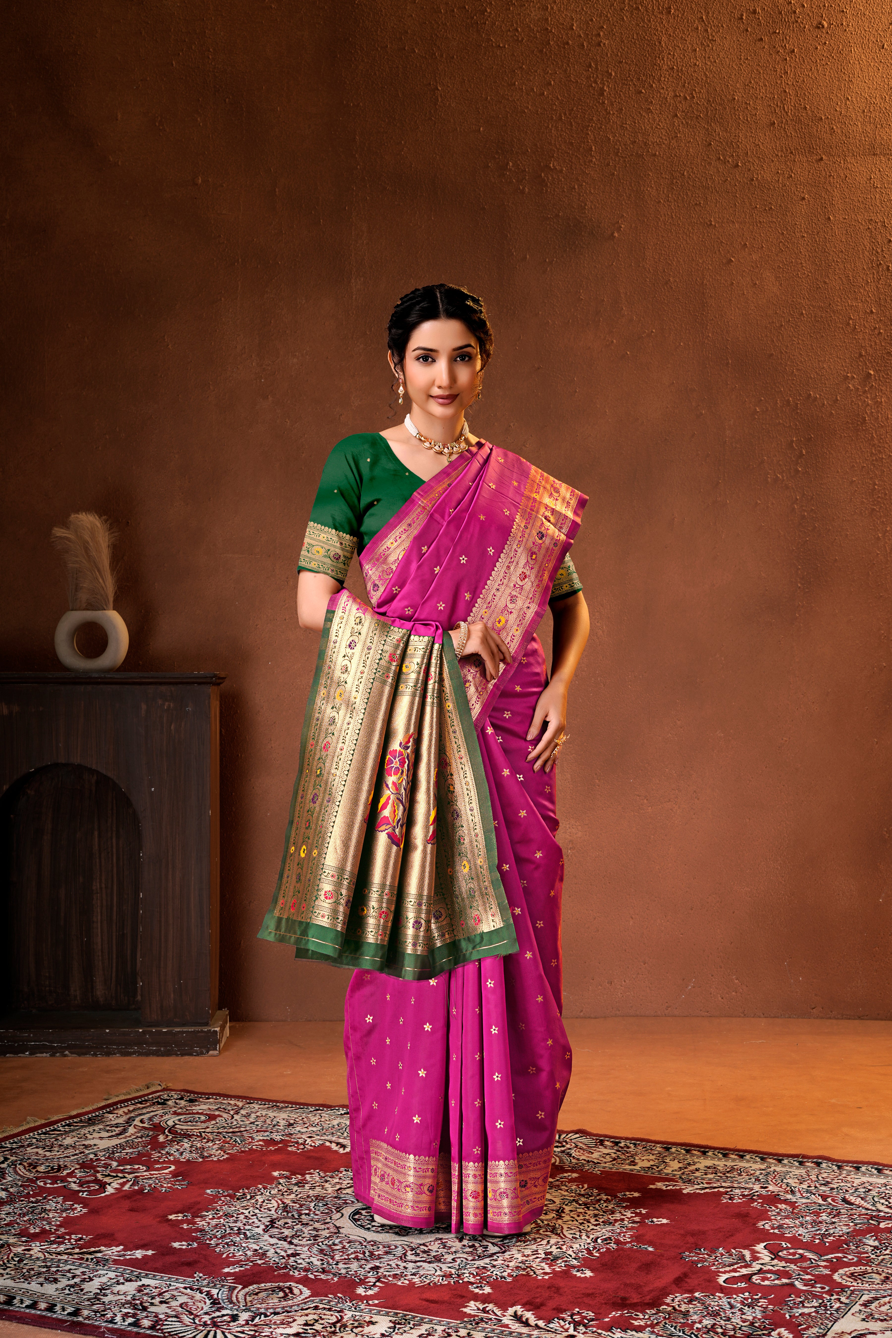 Pink Silk Woven Paithani Saree With Weaving Zari Work