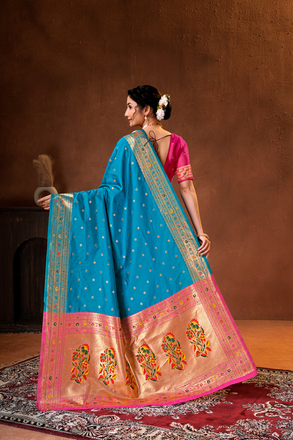Teal Blue Silk Woven Paithani Saree With Weaving Zari Work