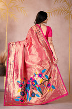 Pink Silk Woven Paithani Saree With Weaving Zari Work