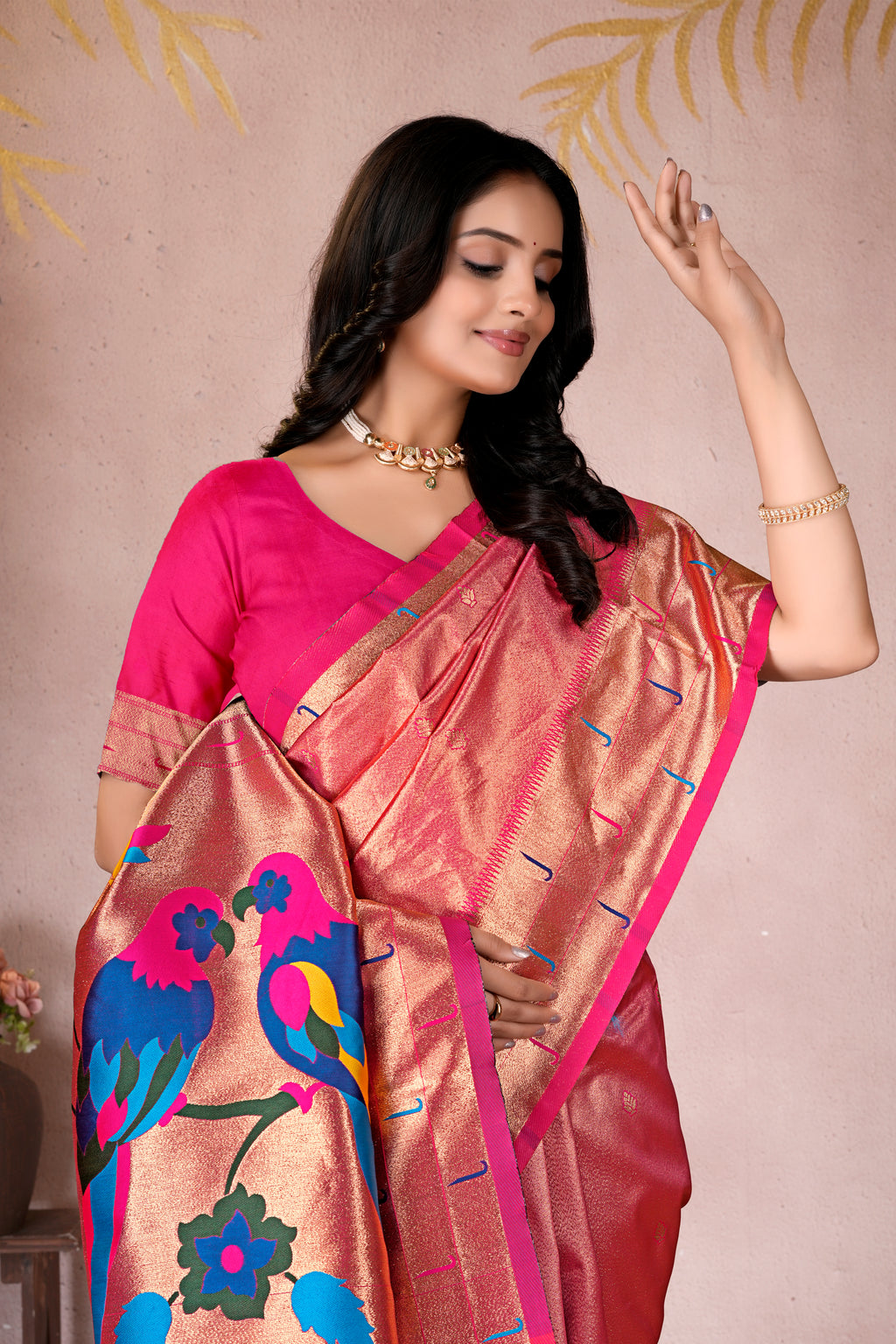 Pink Silk Woven Paithani Saree With Weaving Zari Work