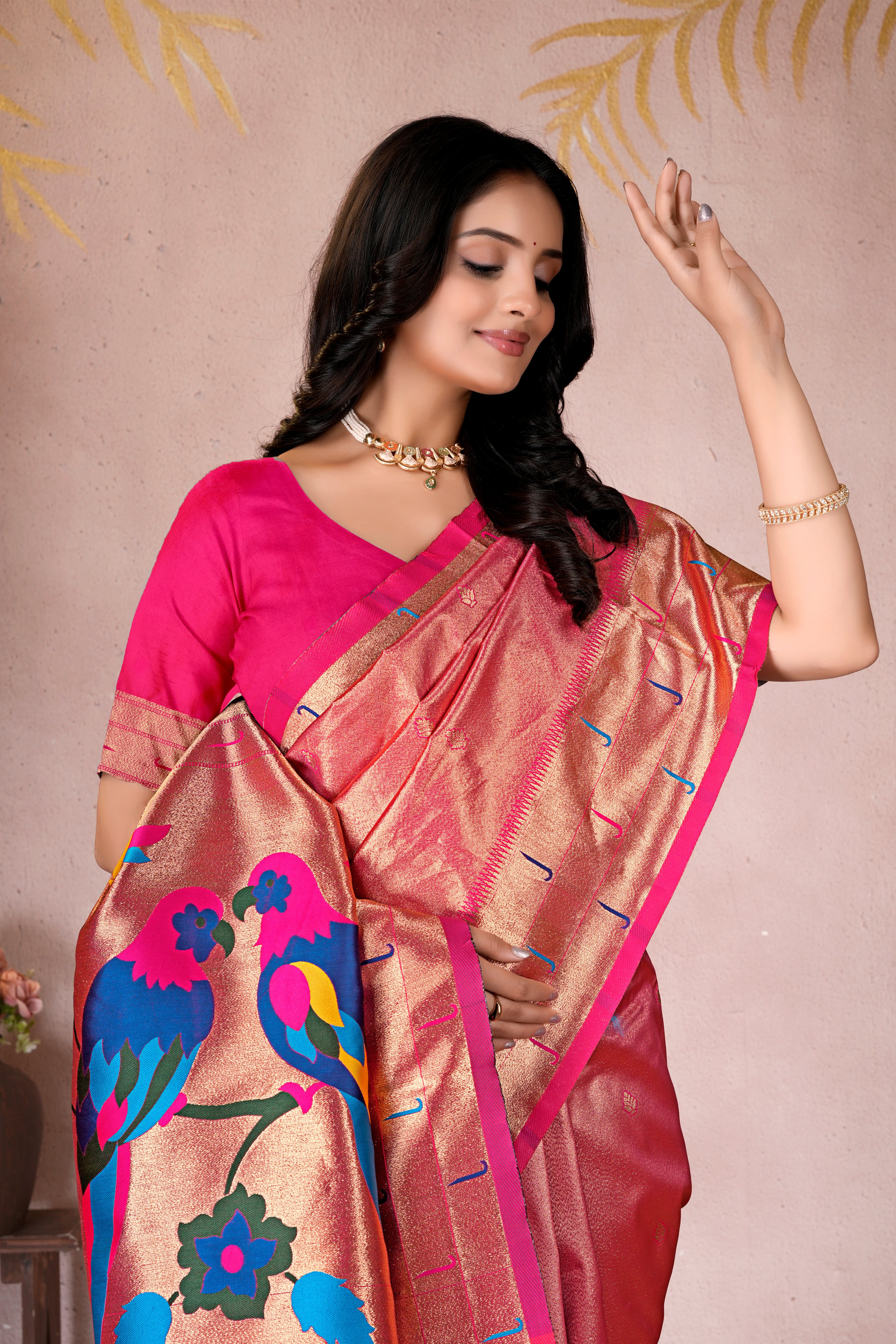 Pink Silk Woven Paithani Saree With Weaving Zari Work