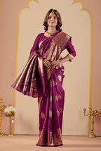 Dark Purple Silk Woven Banarasi Saree With Zari Work