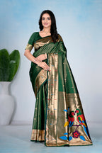 Green Silk Woven Paithani Saree With Weaving Zari Work
