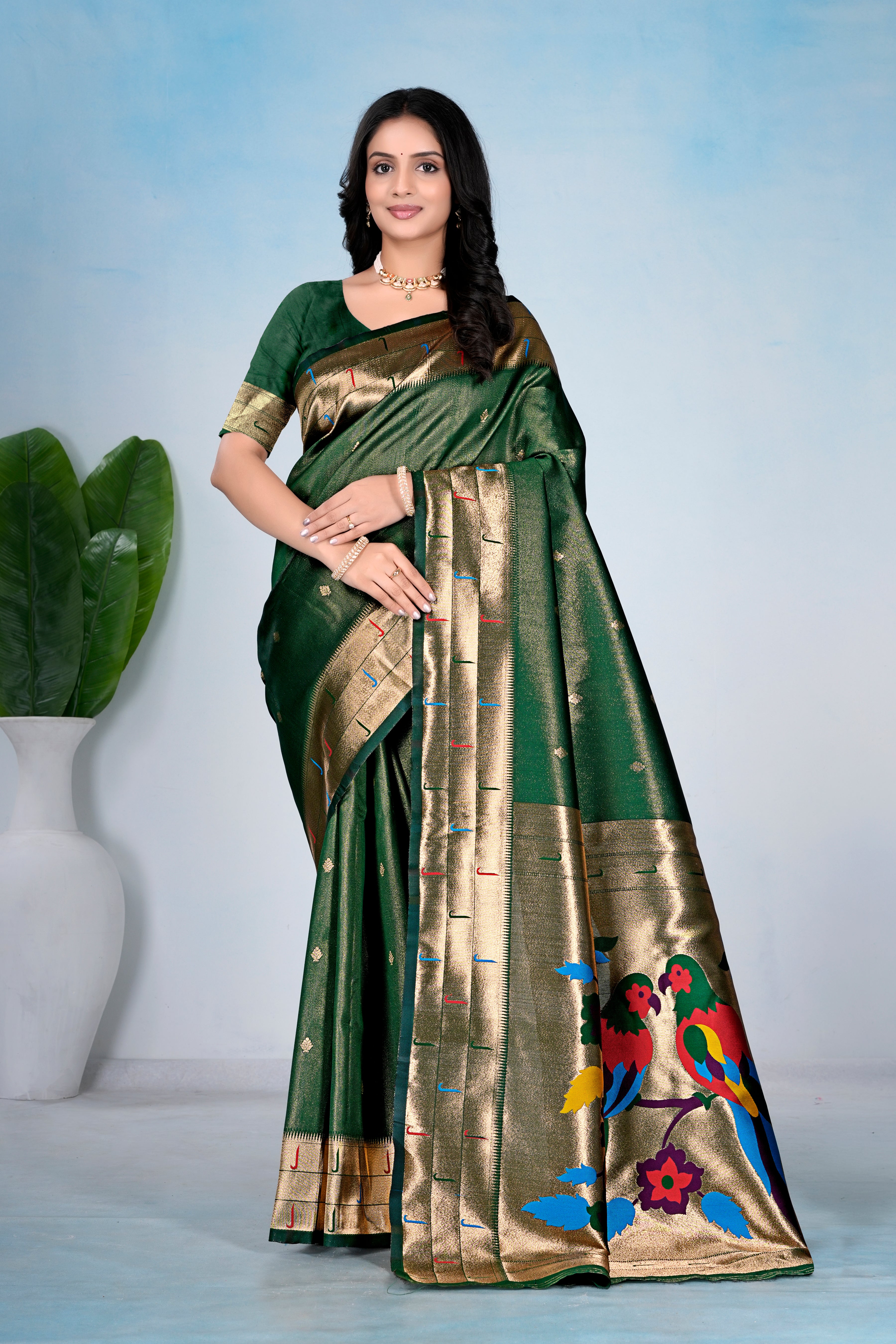 Green Silk Woven Paithani Saree With Weaving Zari Work
