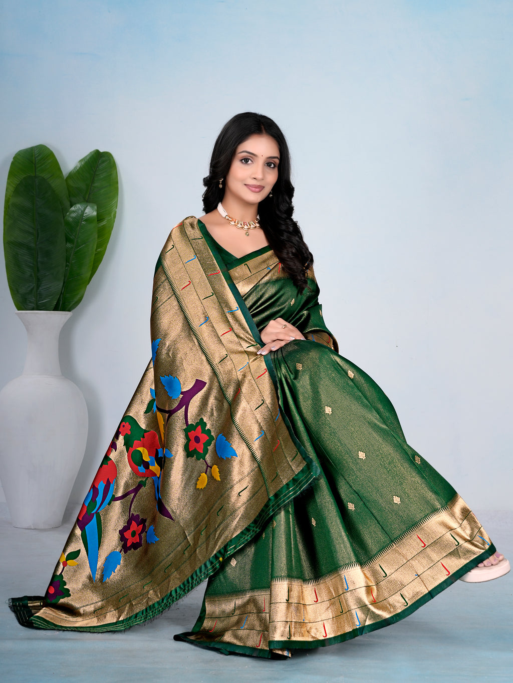Green Silk Woven Paithani Saree With Weaving Zari Work