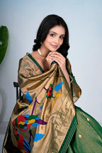 Green Silk Woven Paithani Saree With Weaving Zari Work