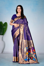 NAVY BLUE Silk Woven Paithani Saree With Weaving Zari Work