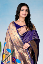 NAVY BLUE Silk Woven Paithani Saree With Weaving Zari Work
