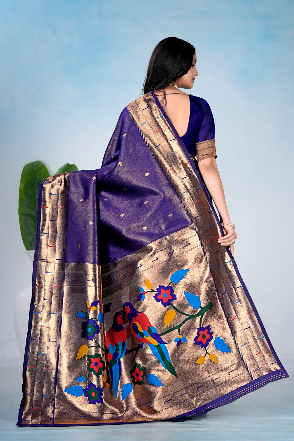 NAVY BLUE Silk Woven Paithani Saree With Weaving Zari Work