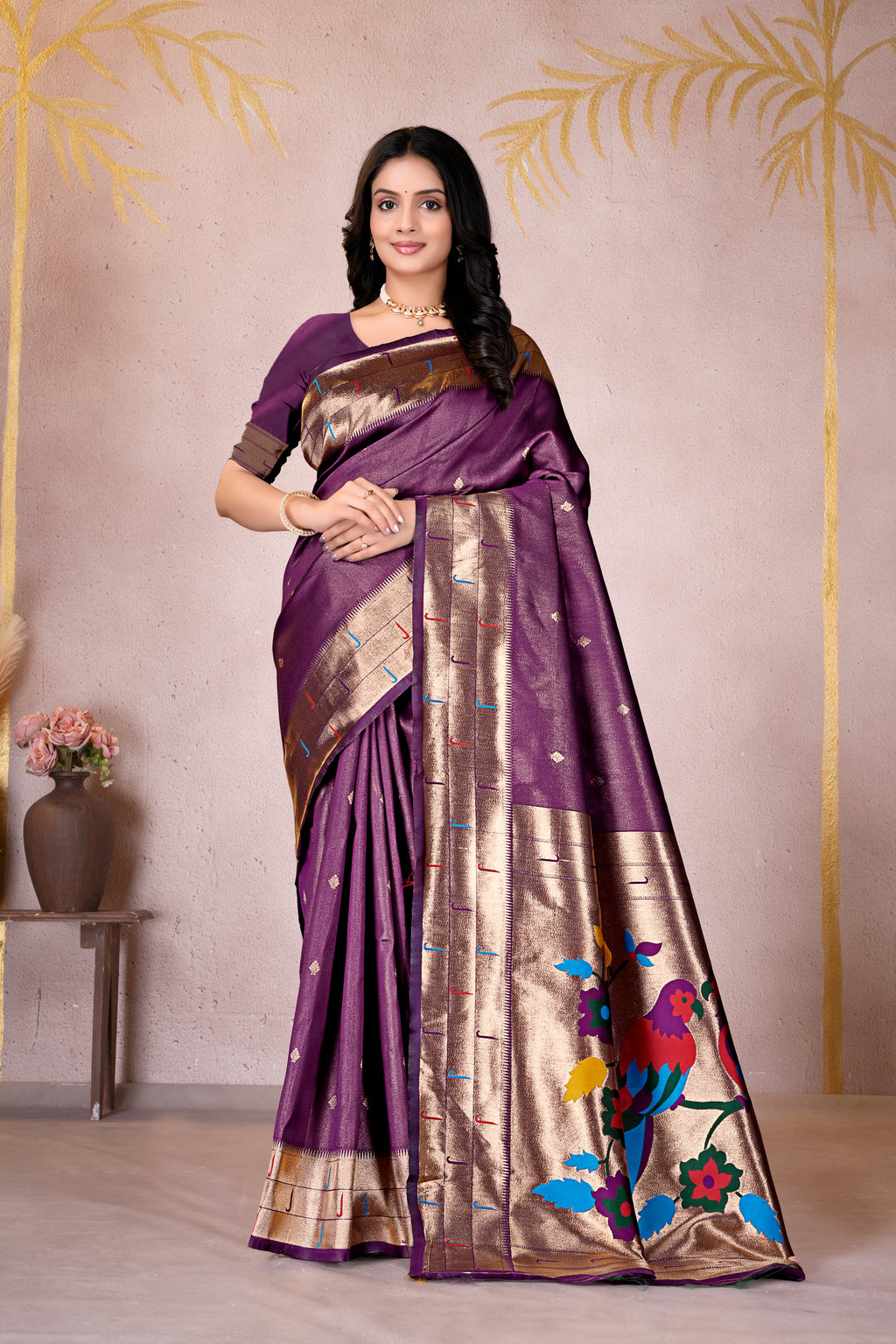 Dark Purple Silk Woven Paithani Saree With Weaving Zari Work