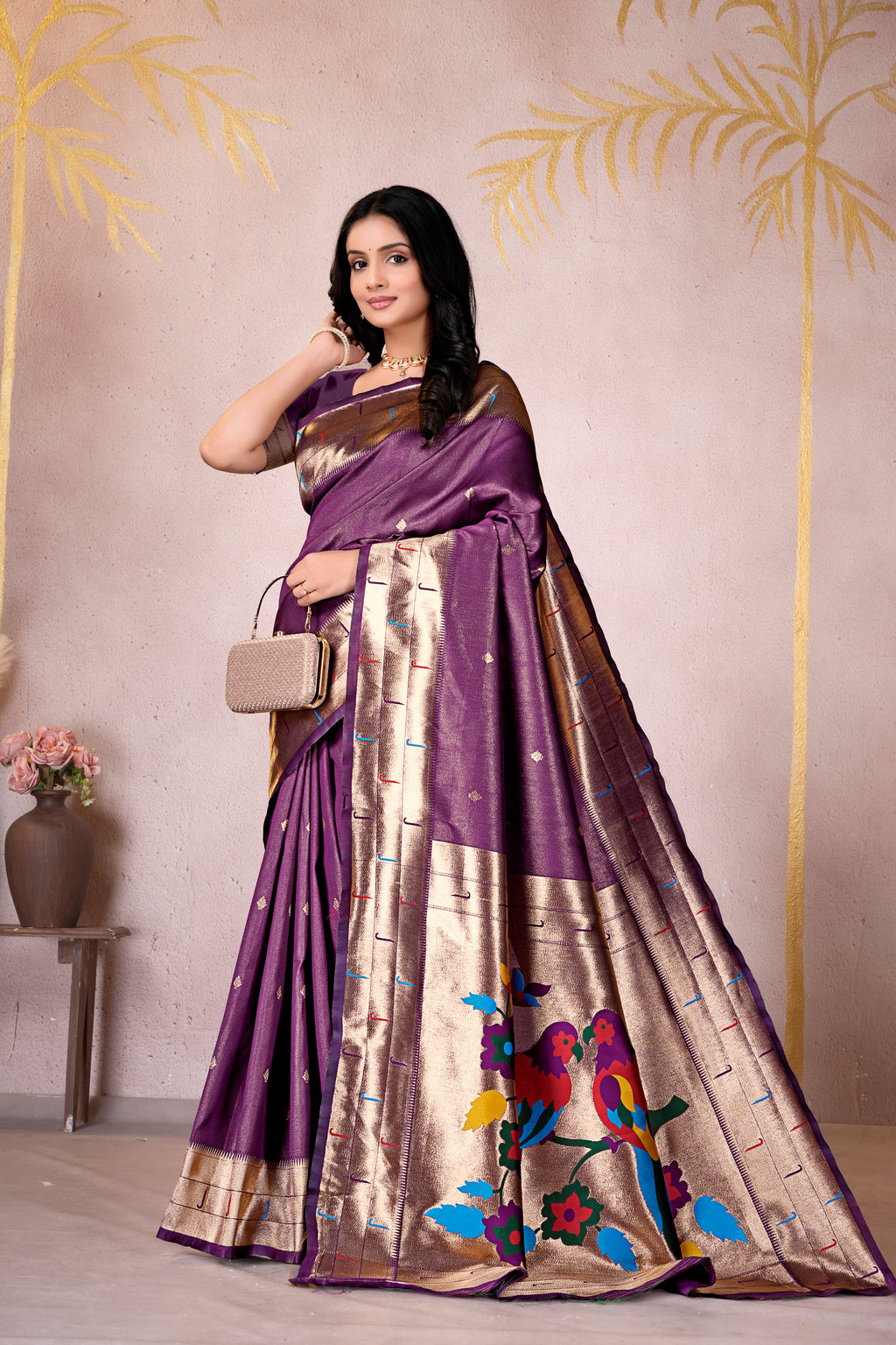 Dark Purple Silk Woven Paithani Saree With Weaving Zari Work