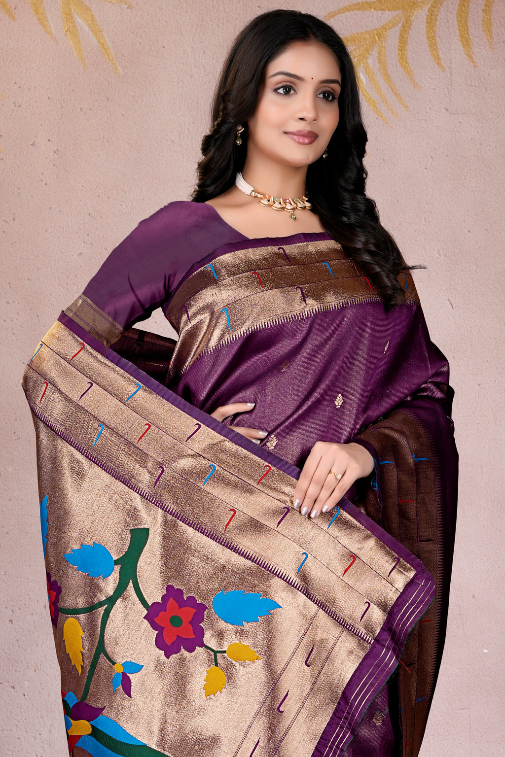 Dark Purple Silk Woven Paithani Saree With Weaving Zari Work
