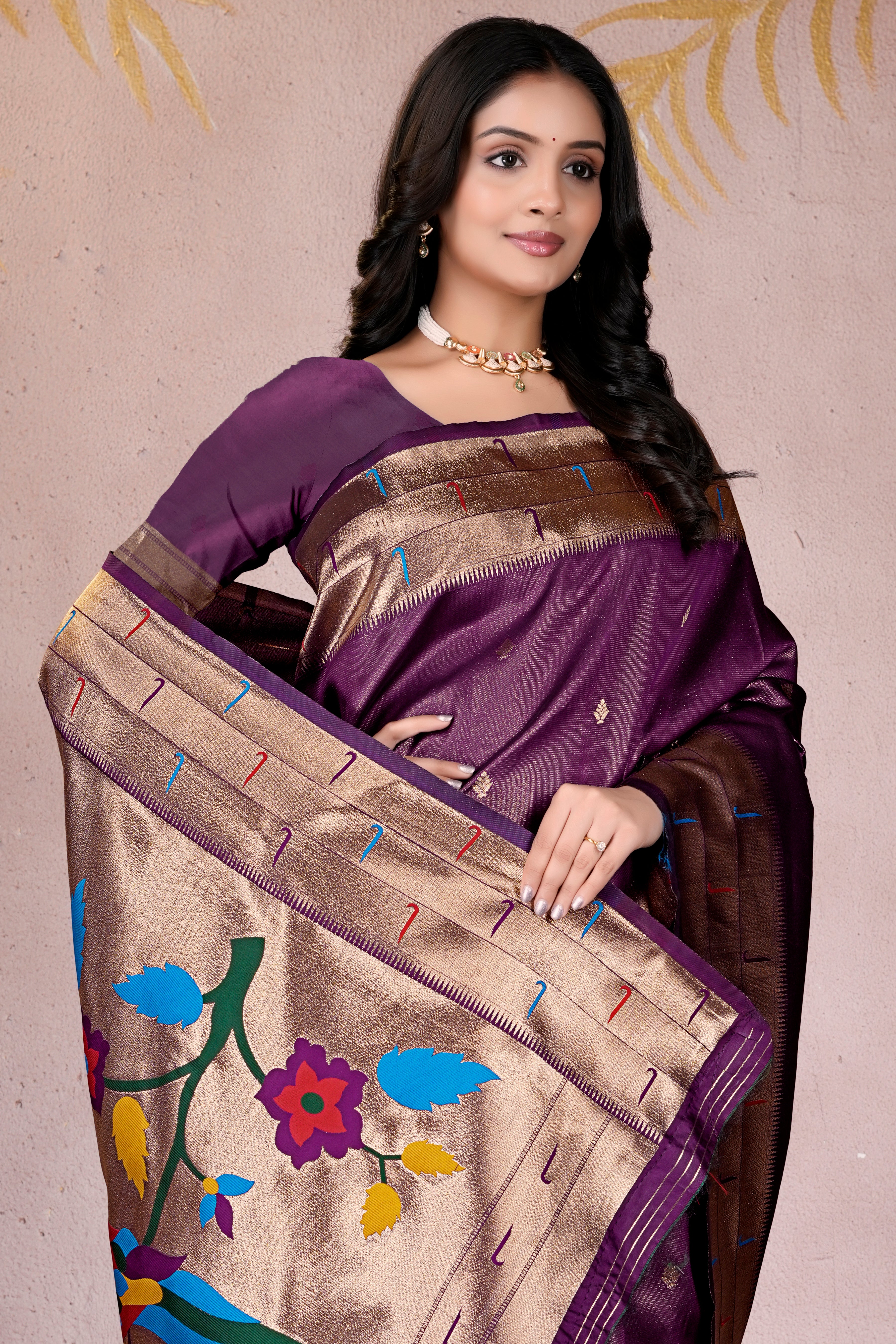 Dark Purple Silk Woven Paithani Saree With Weaving Zari Work
