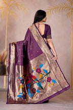 Dark Purple Silk Woven Paithani Saree With Weaving Zari Work