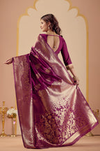 Dark Purple Silk Woven Banarasi Saree With Zari Work