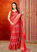 Red Printed Zari Woven Silk Saree