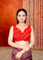 Red Printed Zari Woven Silk Saree