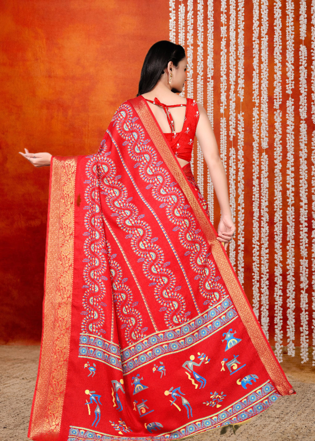 Red Printed Zari Woven Silk Saree