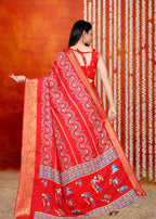 Red Printed Zari Woven Silk Saree
