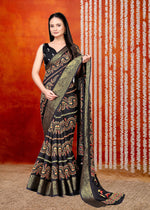 Black Printed Zari Woven Silk Saree