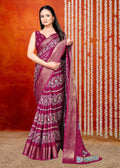 Dark Purple Printed Zari Woven Silk Saree