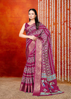 Dark Purple Printed Zari Woven Silk Saree