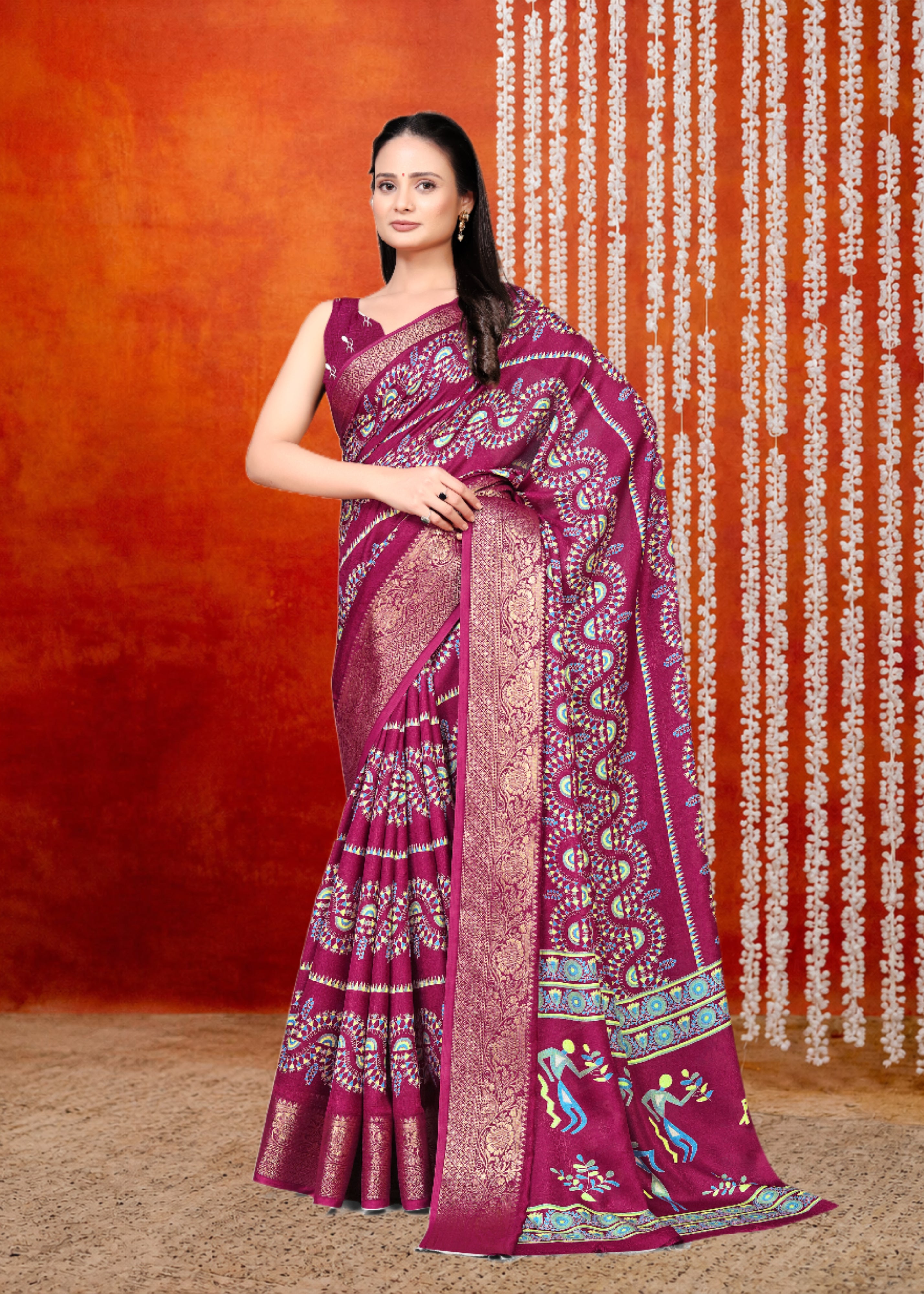 Dark Purple Printed Zari Woven Silk Saree