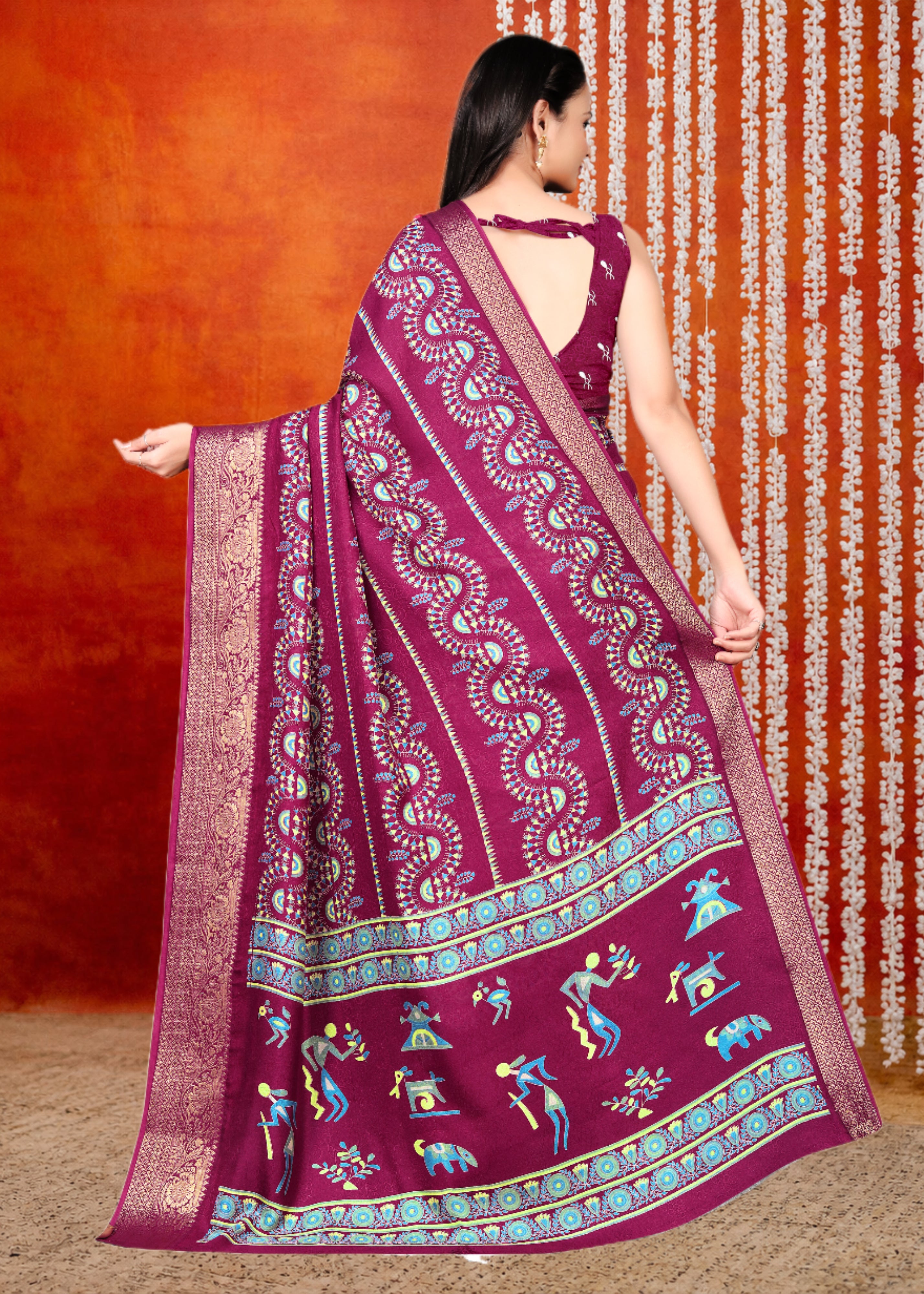 Dark Purple Printed Zari Woven Silk Saree