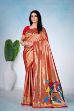 Red Silk Woven Paithani Saree With Weaving Zari Work
