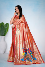 Red Silk Woven Paithani Saree With Weaving Zari Work