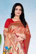 Red Silk Woven Paithani Saree With Weaving Zari Work