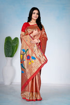 Red Silk Woven Paithani Saree With Weaving Zari Work