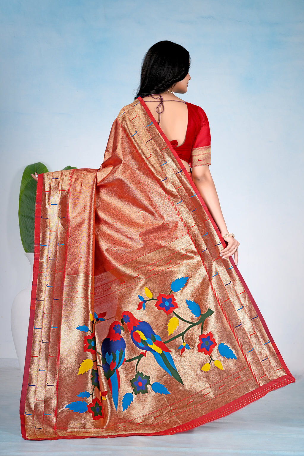 Red Silk Woven Paithani Saree With Weaving Zari Work