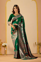 Green Silk Woven Kanjivarm Saree With Zari Work