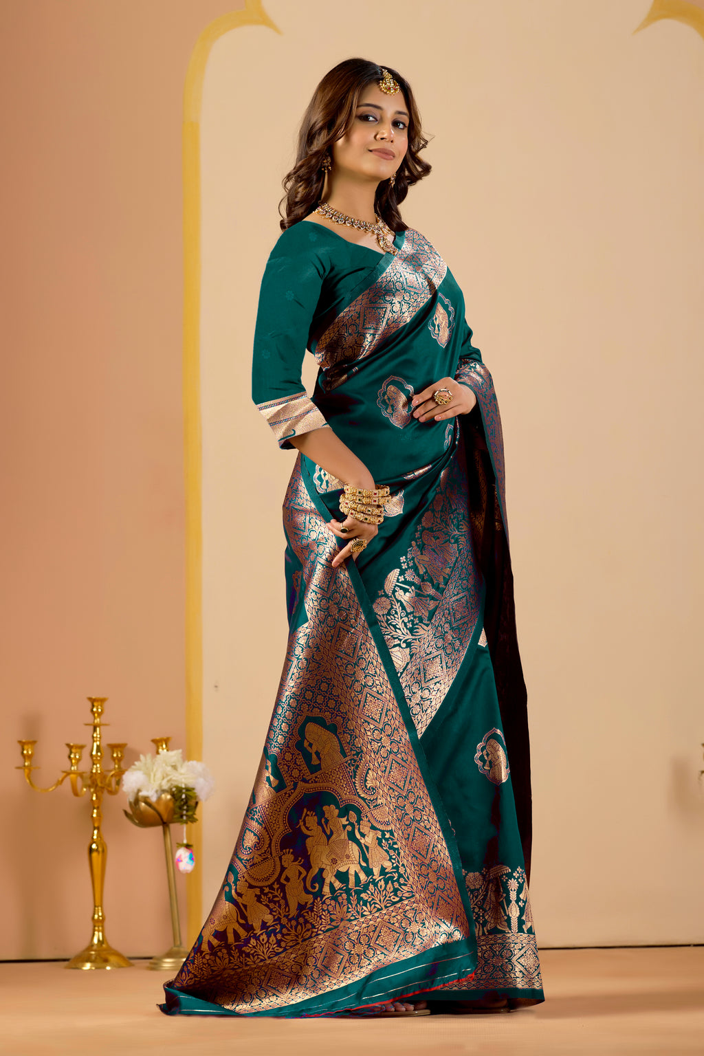 Rama Blue Silk Woven Kanjivarm Saree With Zari Work