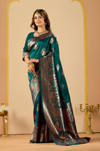 Rama Blue Silk Woven Kanjivarm Saree With Zari Work