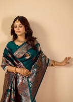 Rama Blue Silk Woven Kanjivarm Saree With Zari Work