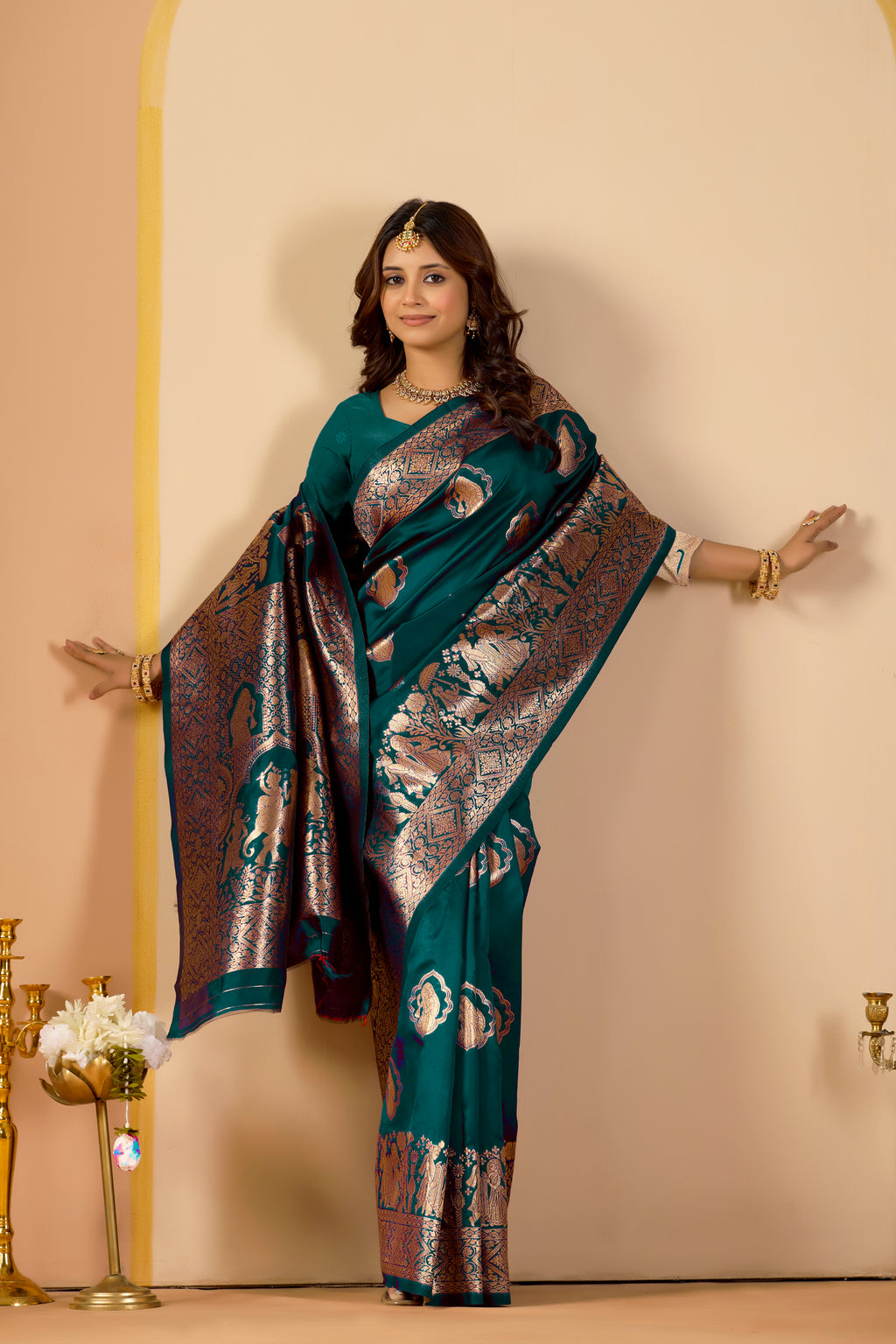 Rama Blue Silk Woven Kanjivarm Saree With Zari Work