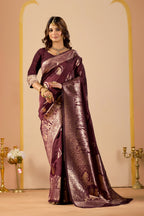 Maroon Silk Woven Kanjivarm Saree With Zari Work