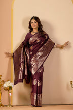 Maroon Silk Woven Kanjivarm Saree With Zari Work