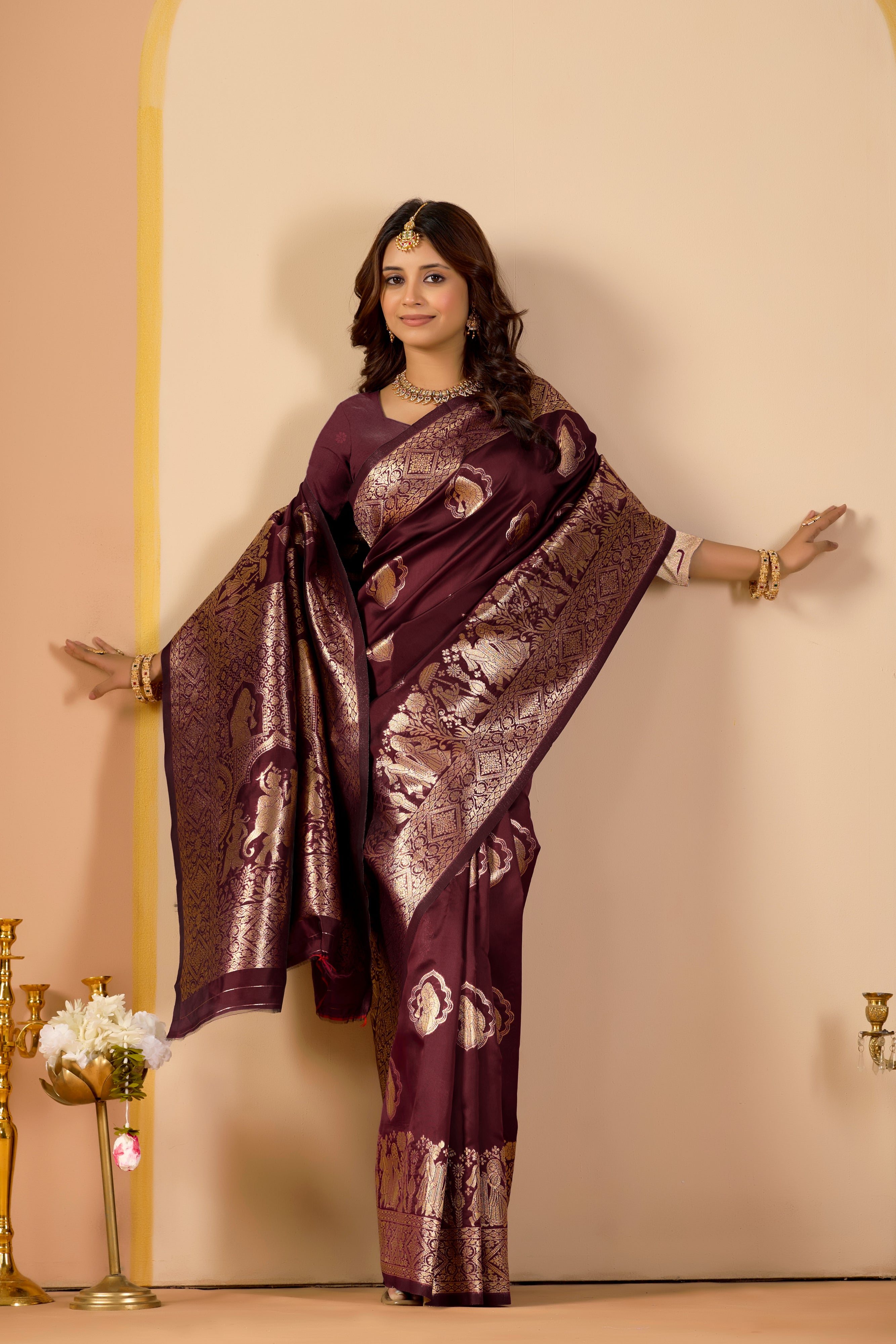 Maroon Silk Woven Kanjivarm Saree With Zari Work